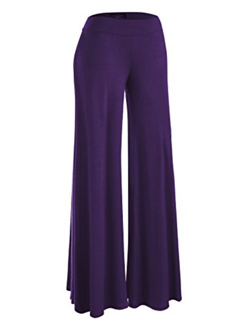 Made By Johnny Women's Solid Casual Comfy Stretchy Wide Leg Palazzo Lounge Pants