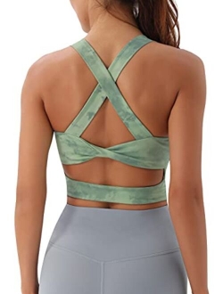 JOYSPELS Sports Bras for Women Criss-Cross Back Padded Workout Tank Tops Medium Support Crop Tops for Women