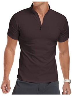 YTD Men's Long/Short Sleeve Polo Shirts Quarter-Zip Casual Slim Fit Mock Neck Basic Designed Cotton Shirts