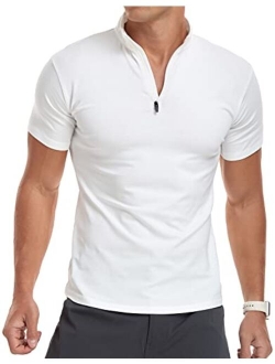 YTD Men's Long/Short Sleeve Polo Shirts Quarter-Zip Casual Slim Fit Mock Neck Basic Designed Cotton Shirts