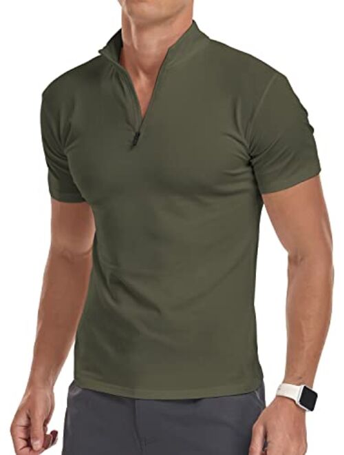 YTD Men's Long/Short Sleeve Polo Shirts Quarter-Zip Casual Slim Fit Mock Neck Basic Designed Cotton Shirts