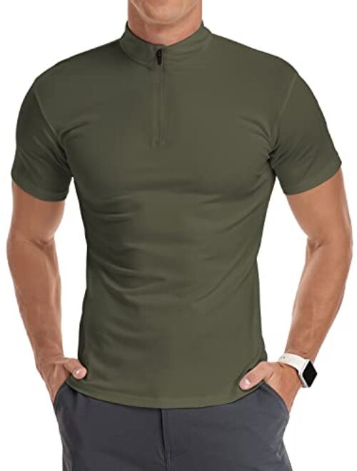 YTD Men's Long/Short Sleeve Polo Shirts Quarter-Zip Casual Slim Fit Mock Neck Basic Designed Cotton Shirts