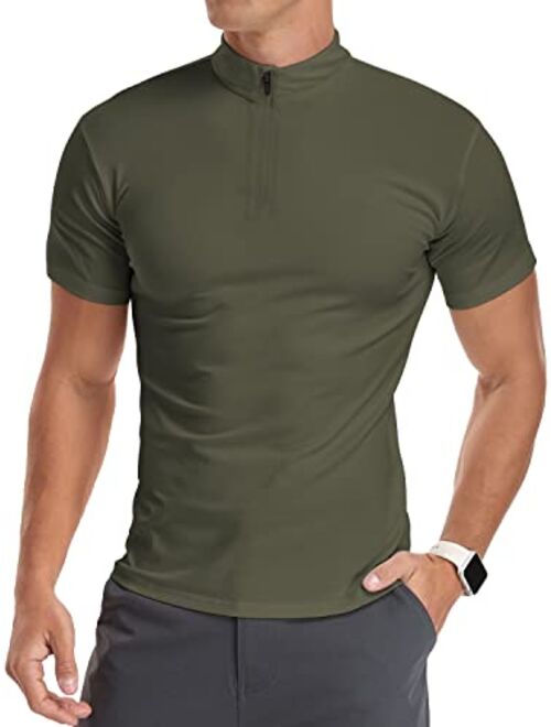 YTD Men's Long/Short Sleeve Polo Shirts Quarter-Zip Casual Slim Fit Mock Neck Basic Designed Cotton Shirts