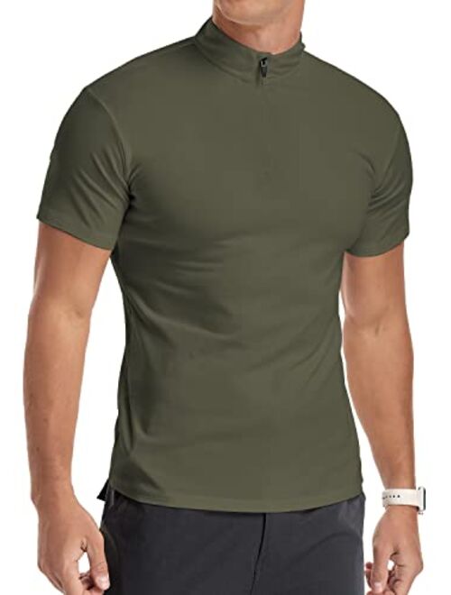 YTD Men's Long/Short Sleeve Polo Shirts Quarter-Zip Casual Slim Fit Mock Neck Basic Designed Cotton Shirts