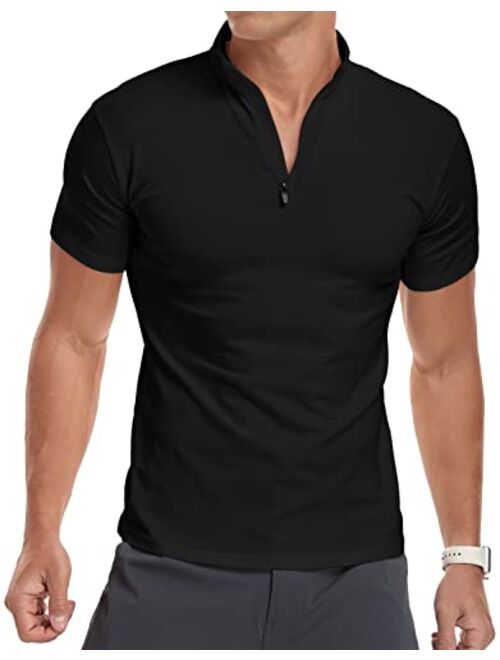 YTD Men's Long/Short Sleeve Polo Shirts Quarter-Zip Casual Slim Fit Mock Neck Basic Designed Cotton Shirts