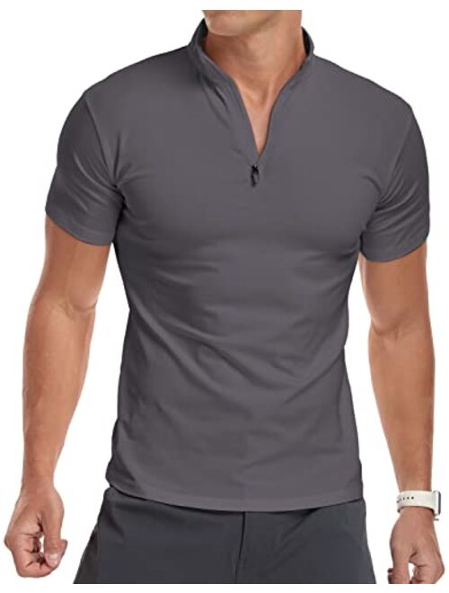 YTD Men's Long/Short Sleeve Polo Shirts Quarter-Zip Casual Slim Fit Mock Neck Basic Designed Cotton Shirts