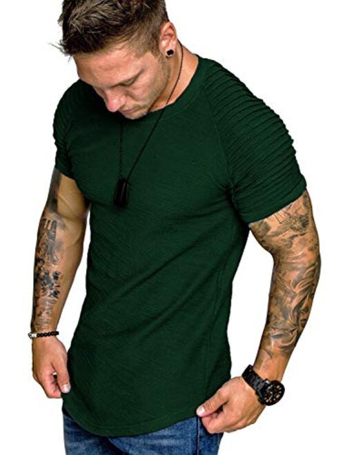 COOFANDY Men's Muscle T-Shirt Pleated Raglan Sleeve Bodybuilding Gym Tee Short Sleeve Fashion Workout Shirts Hipster Shirt