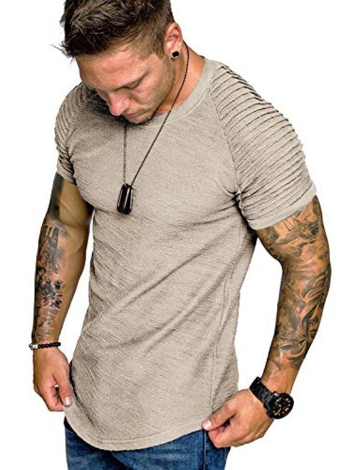 COOFANDY Men's Muscle T-Shirt Pleated Raglan Sleeve Bodybuilding Gym Tee Short Sleeve Fashion Workout Shirts Hipster Shirt