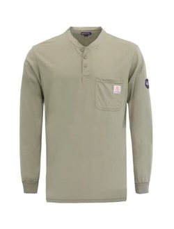 BOCOMAL FR Shirts Flame Resistant Shirt 5.5oz 100% Cotton Light Weight CAT2 Fire Retardant Henley Shirts