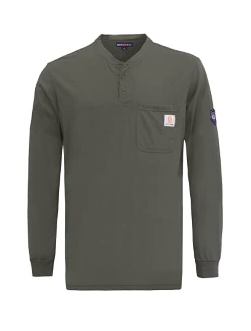 BOCOMAL FR Shirts Flame Resistant Shirt 5.5oz 100% Cotton Light Weight CAT2 Fire Retardant Henley Shirts