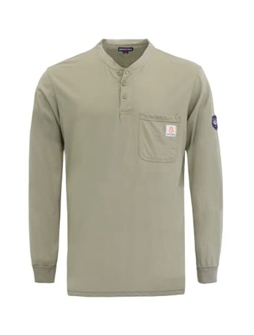 BOCOMAL FR Shirts Flame Resistant Shirt 5.5oz 100% Cotton Light Weight CAT2 Fire Retardant Henley Shirts