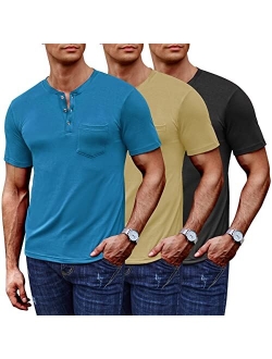 Men's 3Pack Henley Shirts Short Sleeve Casual Basic Summer Solid T Shirts with Pocket