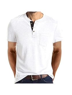 Lexiart Mens Fashion Henley Shirts Long Sleeve Button Cotton T-Shirt with Pocket