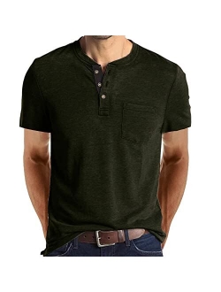 Lexiart Mens Fashion Henley Shirts Long Sleeve Button Cotton T-Shirt with Pocket