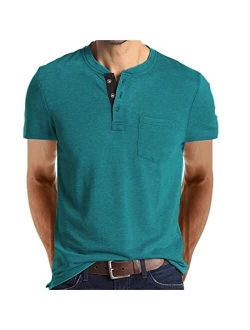 Lexiart Mens Fashion Henley Shirts Long Sleeve Button Cotton T-Shirt with Pocket