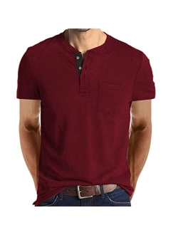 Lexiart Mens Fashion Henley Shirts Long Sleeve Button Cotton T-Shirt with Pocket