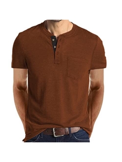 Lexiart Mens Fashion Henley Shirts Long Sleeve Button Cotton T-Shirt with Pocket