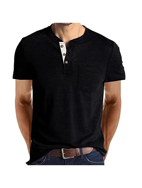 Lexiart Mens Fashion Henley Shirts Long Sleeve Button Cotton T-Shirt with Pocket