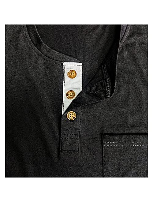 Lexiart Mens Fashion Henley Shirts Long Sleeve Button Cotton T-Shirt with Pocket