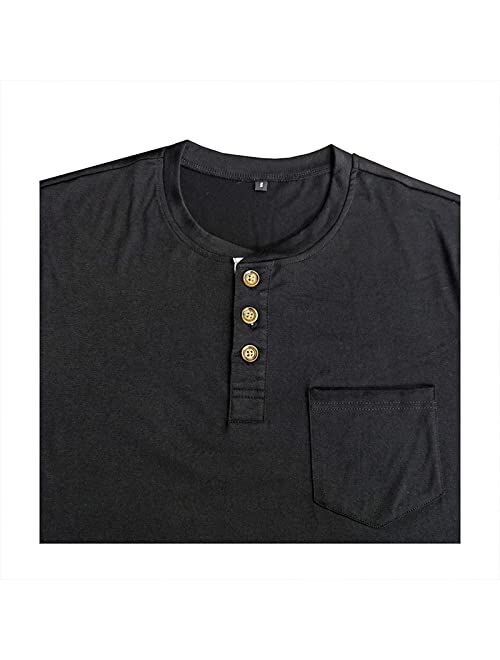 Lexiart Mens Fashion Henley Shirts Long Sleeve Button Cotton T-Shirt with Pocket