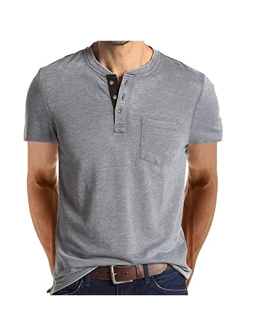 Lexiart Mens Fashion Henley Shirts Long Sleeve Button Cotton T-Shirt with Pocket