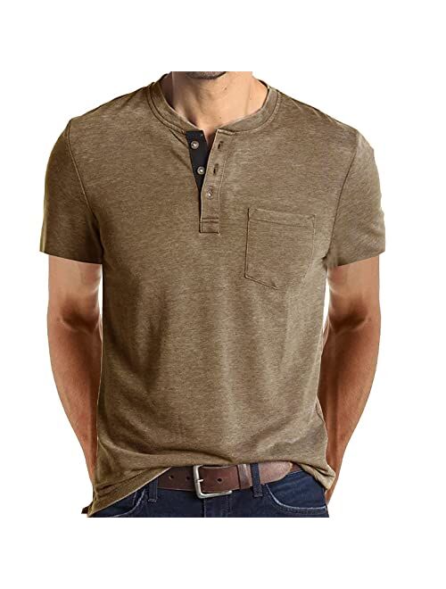 Lexiart Mens Fashion Henley Shirts Long Sleeve Button Cotton T-Shirt with Pocket