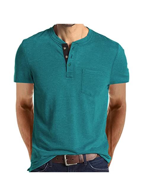 Lexiart Mens Fashion Henley Shirts Long Sleeve Button Cotton T-Shirt with Pocket