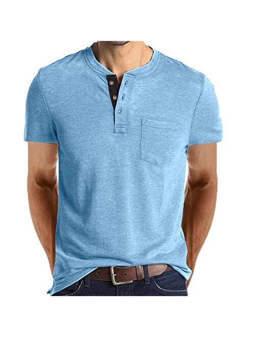 Lexiart Mens Fashion Henley Shirts Long Sleeve Button Cotton T-Shirt with Pocket