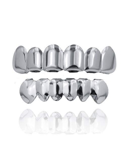 TOPGRILLZ Gold Grills for Your Teeth 18K Gold Plated Hip Hop Custom Fit Polished Teeth Grillz for Men and Women with 4 Silicon Molding Bars Rapper Costume