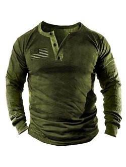 Beotyshow Mens Casual Button Short Sleeve Henley T-Shirts Patriotic Tactical Military Army Shirts for Men