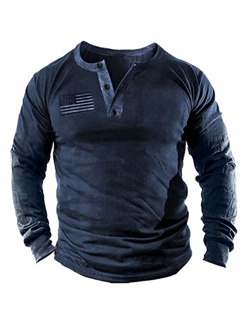 Beotyshow Mens Casual Button Short Sleeve Henley T-Shirts Patriotic Tactical Military Army Shirts for Men