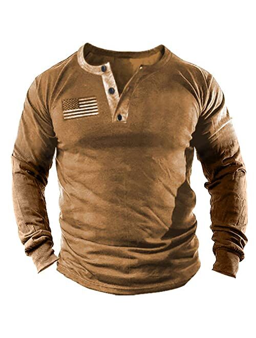 Beotyshow Mens Casual Button Short Sleeve Henley T-Shirts Patriotic Tactical Military Army Shirts for Men