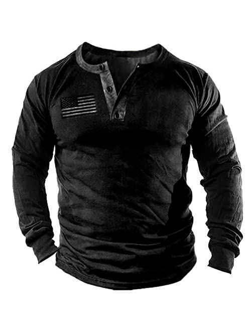 Beotyshow Mens Casual Button Short Sleeve Henley T-Shirts Patriotic Tactical Military Army Shirts for Men