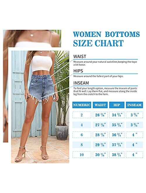 OFLUCK High-Waisted Hot Jeans Shorts for Women, Frayed Raw Hem Ripped Summer Stretch Denim Shorts