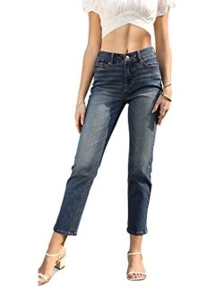 OFLUCK Women's High-Rise Slim Straight Fit Cropped Jeans