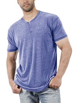 Aoysky Men Short Sleeve T-Shirt Casual Solid Color Button-up Henley Shirt V Neck Tee Tops