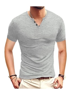 NUOKESASI Men's Casual Slim Fit Basic Henley Short/Long Sleeve Cotton Fashion T-Shirt