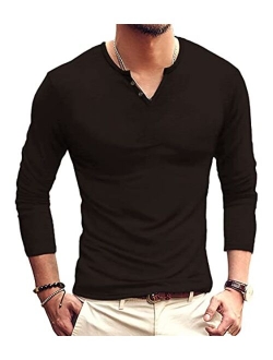 NUOKESASI Men's Casual Slim Fit Basic Henley Short/Long Sleeve Cotton Fashion T-Shirt