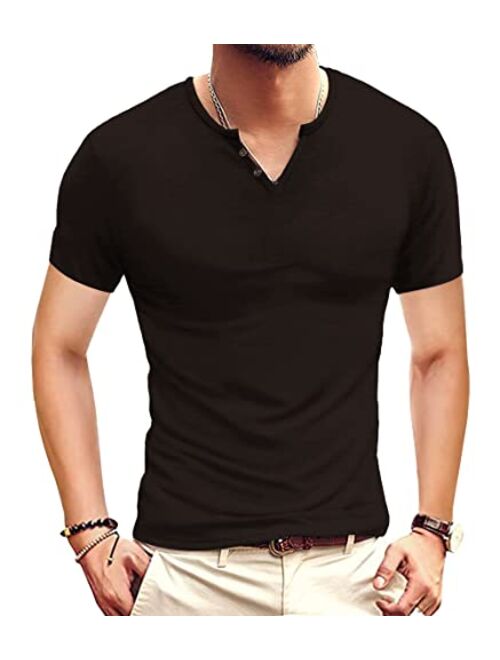 NUOKESASI Men's Casual Slim Fit Basic Henley Short/Long Sleeve Cotton Fashion T-Shirt