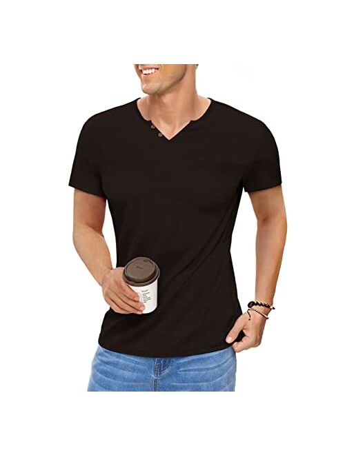 NUOKESASI Men's Casual Slim Fit Basic Henley Short/Long Sleeve Cotton Fashion T-Shirt