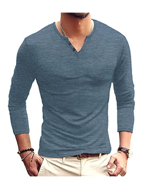 NUOKESASI Men's Casual Slim Fit Basic Henley Short/Long Sleeve Cotton Fashion T-Shirt