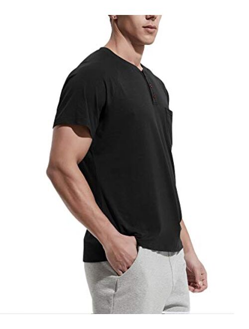 NITAGUT Men's Summer Casual T-Shirts Front Placket Raglan Short Sleeve Henley Shirts with Pocket