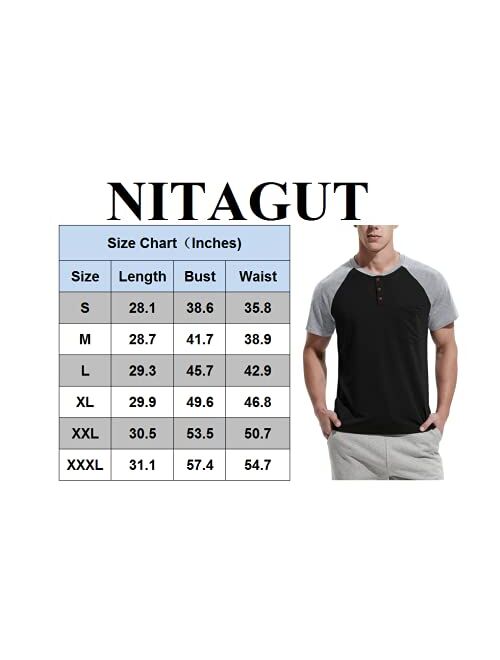 NITAGUT Men's Summer Casual T-Shirts Front Placket Raglan Short Sleeve Henley Shirts with Pocket