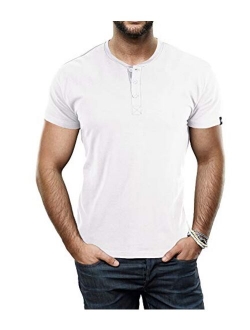 X RAY Men's Short Sleeve Solid Color Slim Fit Henley T-Shirt