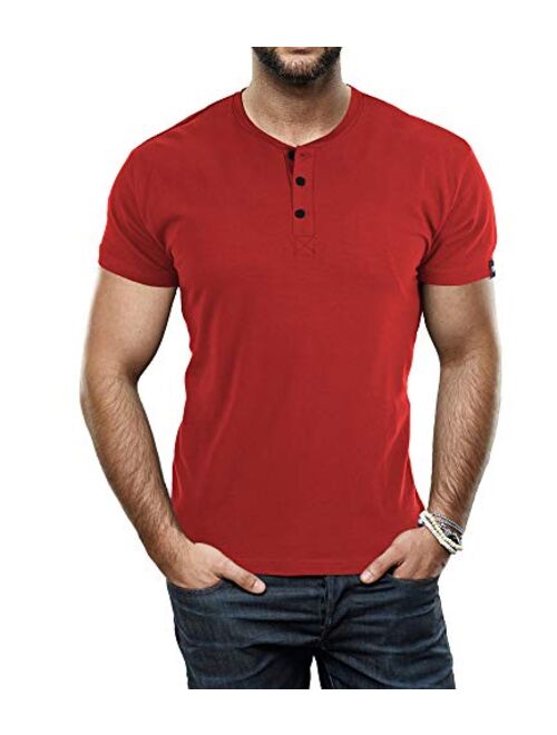 X RAY Men's Short Sleeve Solid Color Slim Fit Henley T-Shirt