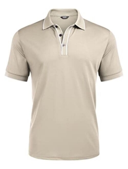 Men's Short Sleeve Golf Polo Shirt Quick-Dry Casual Lightweight Stripe Polo T Shirts