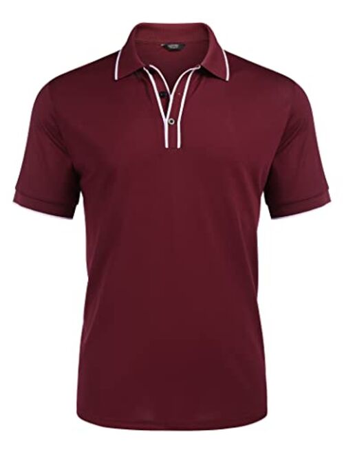COOFANDY Men's Short Sleeve Golf Polo Shirt Quick-Dry Casual Lightweight Stripe Polo T Shirts