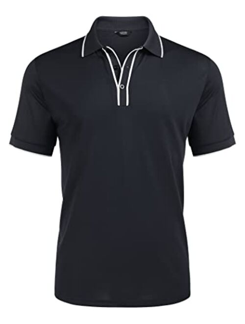 COOFANDY Men's Short Sleeve Golf Polo Shirt Quick-Dry Casual Lightweight Stripe Polo T Shirts