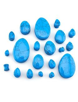 1 Pair of 7/8" (22mm) Turquoise Howlite Stone Teardrop Plugs/Gauges
