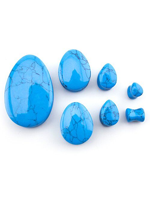 Urban Body Jewelry 1 Pair of 7/8" (22mm) Turquoise Howlite Stone Teardrop Plugs/Gauges